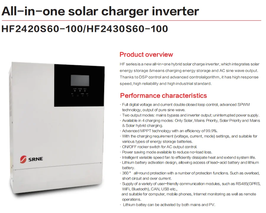 Srne Hf2420s60 100hf2430s60 100 24v Pv Open Circuit Voltage 100v Off Grid Inverter With Wifi 4824