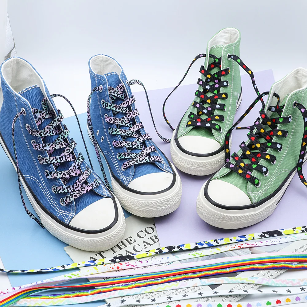WEGOODZF Custom High Quality Durable Polyester Casual Sneakers Shoes with Flat Print Leopard Animal Pattern Shoelaces
