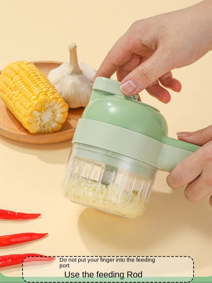 4 In 1 Handheld Electric Vegetable Cutter Set Multifunctional Durable Chili Vegetable Crusher