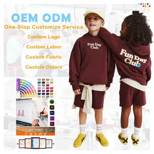 Wholesale Custom Logo Street Wear Short Sweat Suit Unisex Kids 2 Pieces Sweatshirts and Shorts Sets Jogger Jumper Children Sets