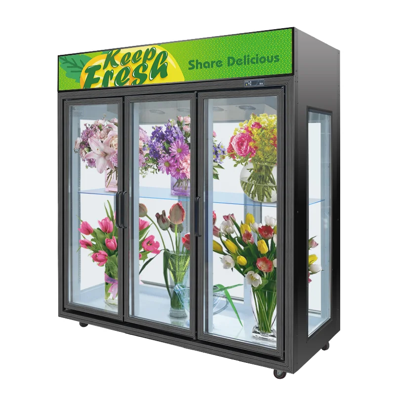2020 New Design Flower Glass Door Floral Fresh Keeping Refrigerator
