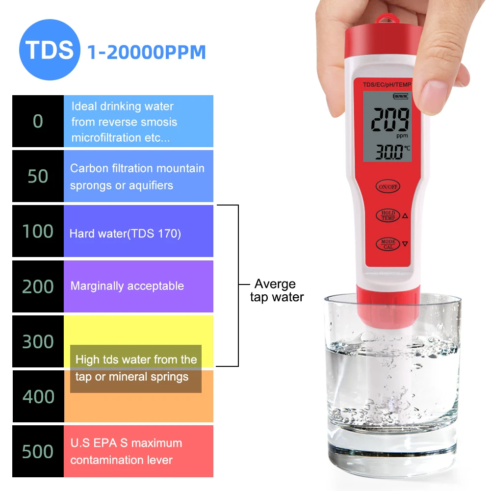 ph Meter Laboratory  4 in 1  Tds Ec ph Meter Without Backlight  TDS Meter Water Quality Tester With ATC