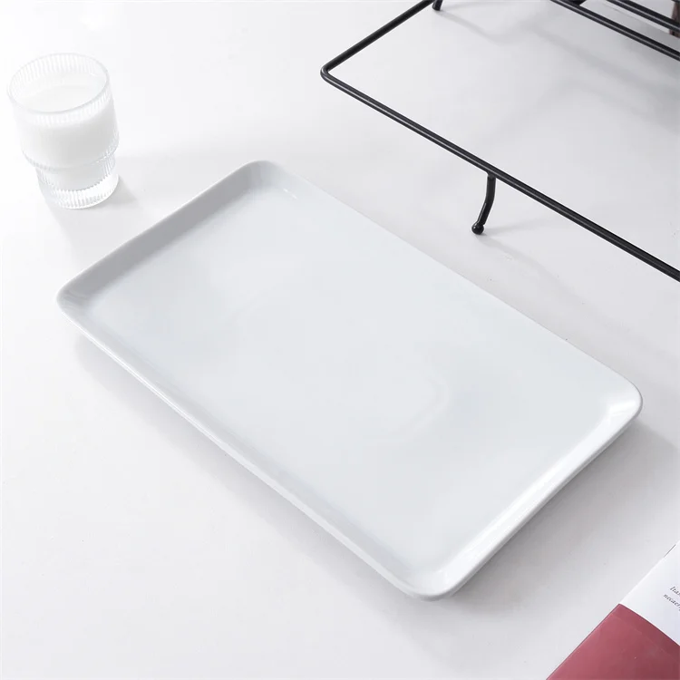 Popular Item 3 Tier Rectangular Serveware Ceramic Tray Dishes Plates Platter Ceramic Plate with Iron Stand