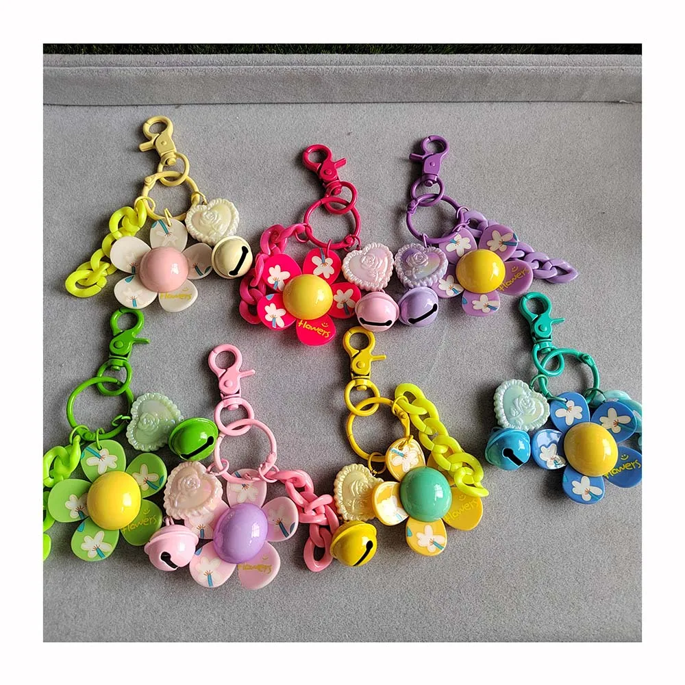 Flower Bell Keychain Acrylic Chain Key Ring Women Wallet Bag Pendant Charms