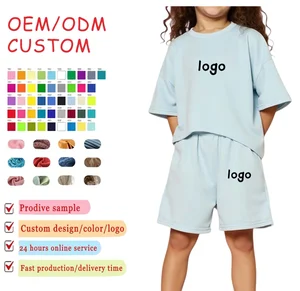 Wholesale Custom Print Logo Cotton Summer Children Kids T Shirt and Short Wear Girl Boys Clothing Sets Clothes for Kids
