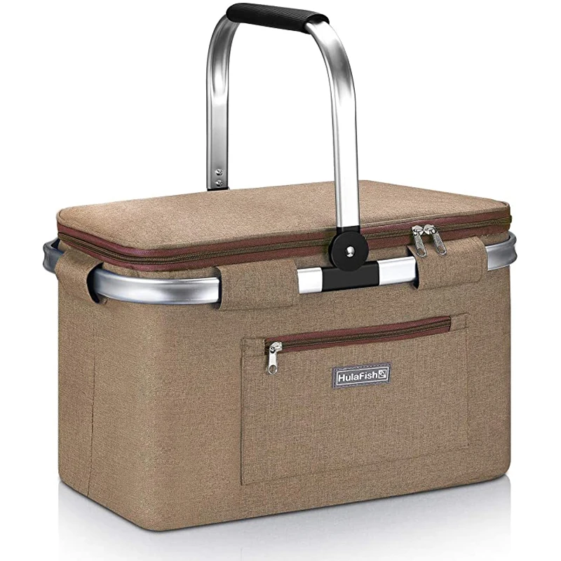 Большая вместительная изолированная сумка-холодильник, складная корзина для пикника, корзина для рынков, многоразовая сумка для путешествий, покупок, кемпинга и