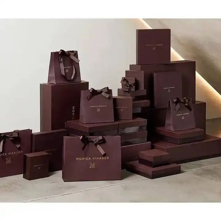 Custom Print with Your Own logo Luxury Store Gift Bag Shopping Clothing Small Jewelry Pouch Packaging Burgundy Paper Bags