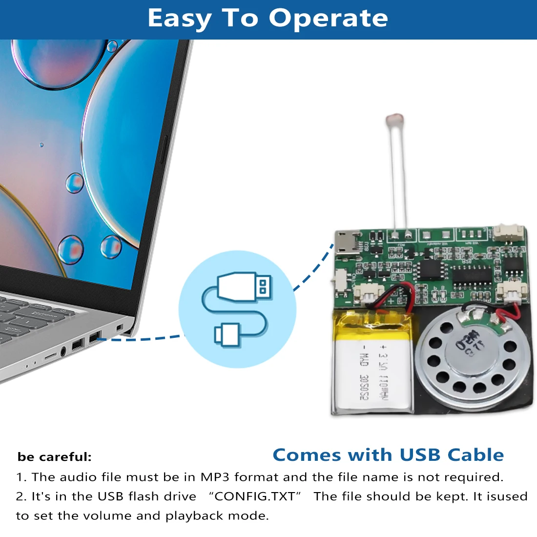 Factory directly Light Sensor Activated recording Music chip PCB Music Module USB Programmable Sound Module for Greeting Cards