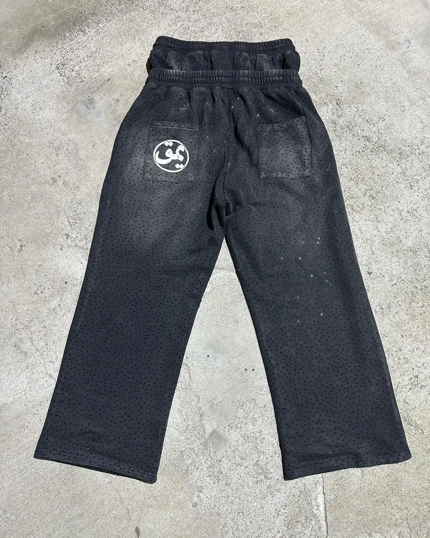 Custom Cotton French Terry Rhinestone Sun Dye Vintage Sweat Jogger Track Pants Acid Wash Double Waisted Flared Sweatpants Men gallery 2