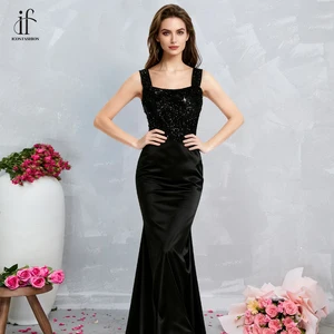 2026 Black Sequin Mermaid Evening Gown Handmade Luxury Dress with Crystal Beading for Weddings Galas
