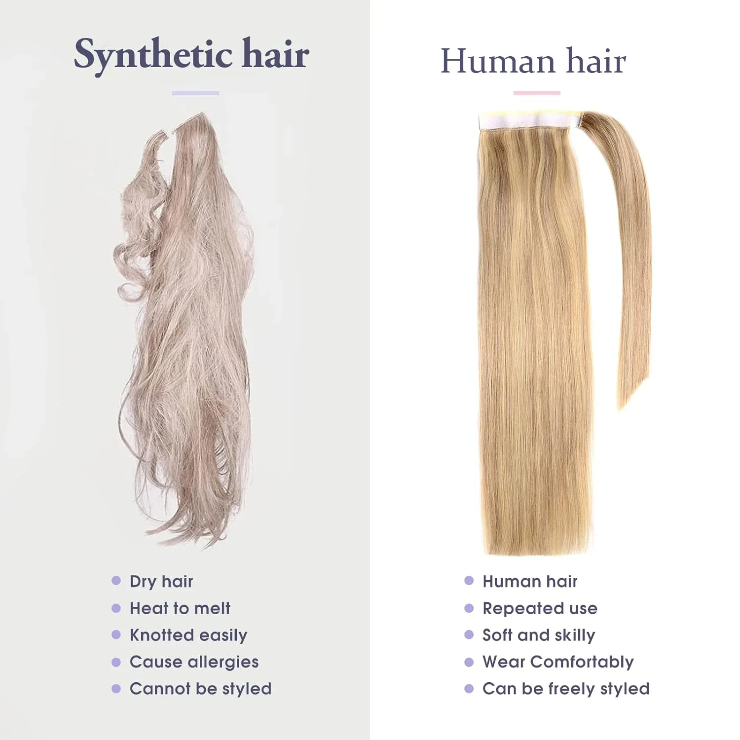 Straight Ponytail Human Hair Wrap Around 100% Remy Hair Extension Color #8/613 120g Thick Real Hair For Women 16-26Inch_voghion.com