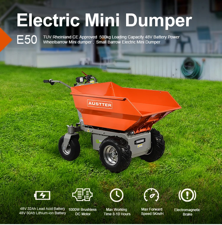 300kg 500kg 1ton Farming Electric Wheel Barrow Electric Site Dumper