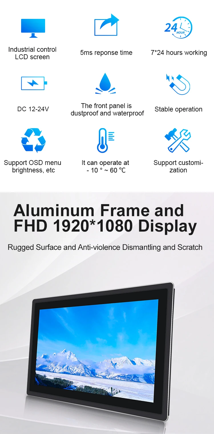 New Cheap Price Industrial 18.5 Inch VGA/USB/DVI Interface Embedded Lcd Display Capacitive Touch Screen Monitor for Gaming