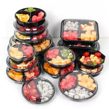 Factory High quality OEM /ODM PET plastic fruit box round  compartmentalized fruit Salad containers