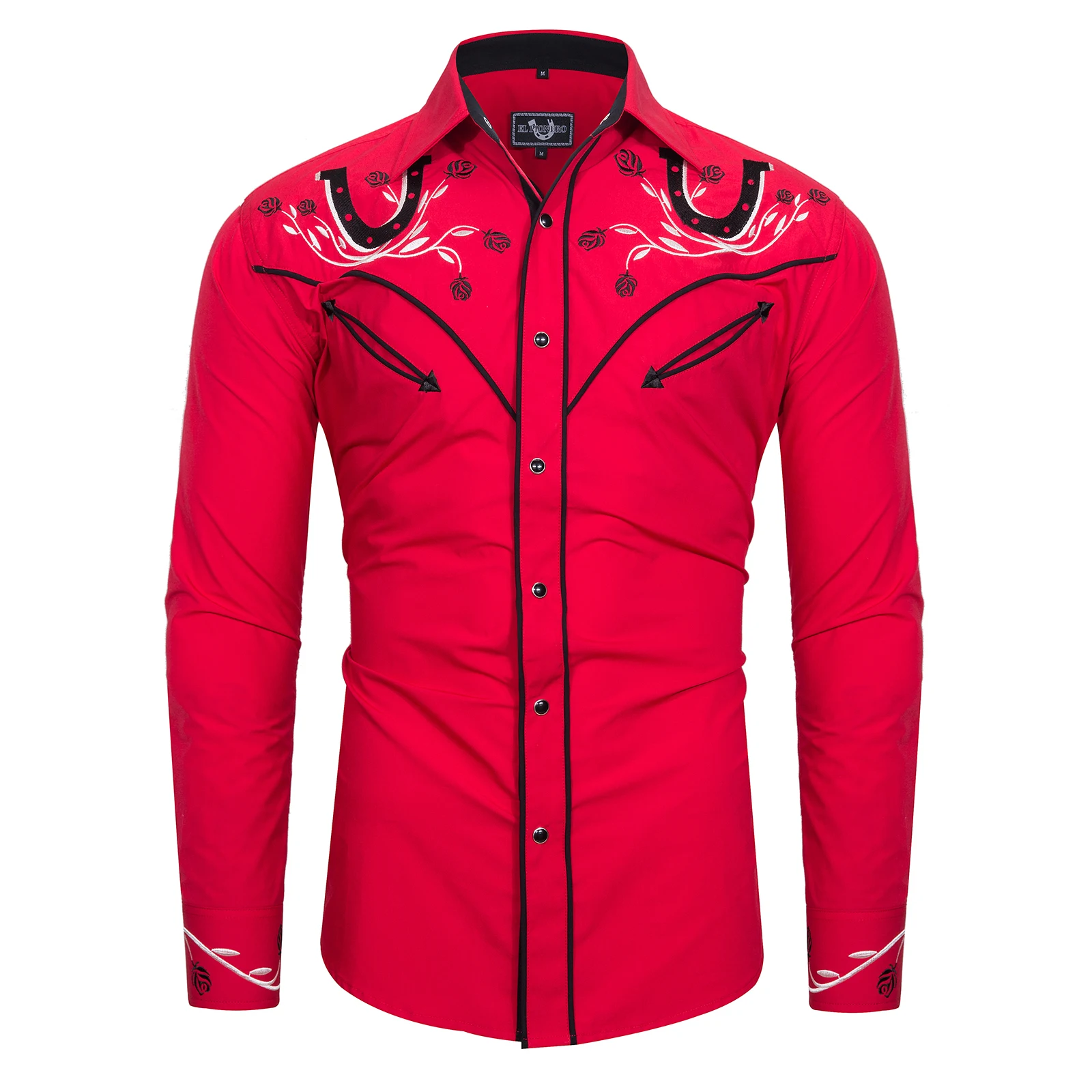 SALVAJE OESTE Men's Western Cowboy Shirt - Burgundy Embroidered Long Sleeve Snap Button - View #11
