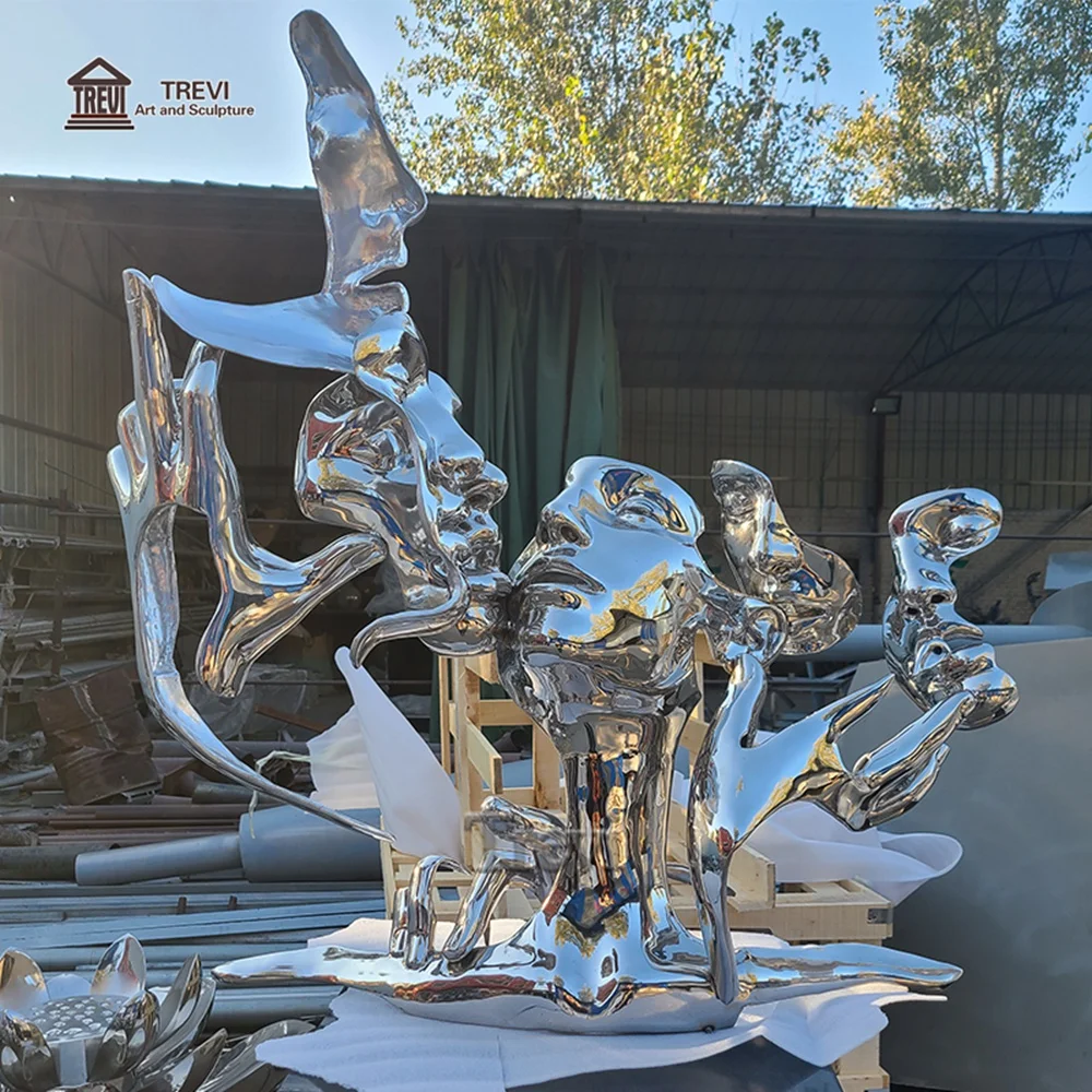 TREVI Modern Metal Abstract Art Stainless Steel Face Sculpture for Park Garden Decoration