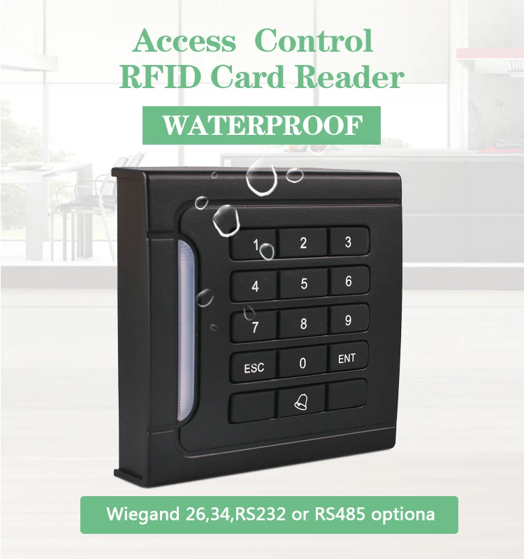 Wiegand26/34 RFID Chip Card Reader Access Control With Doorbell RFID Reader Waterproof Keypad Access Control