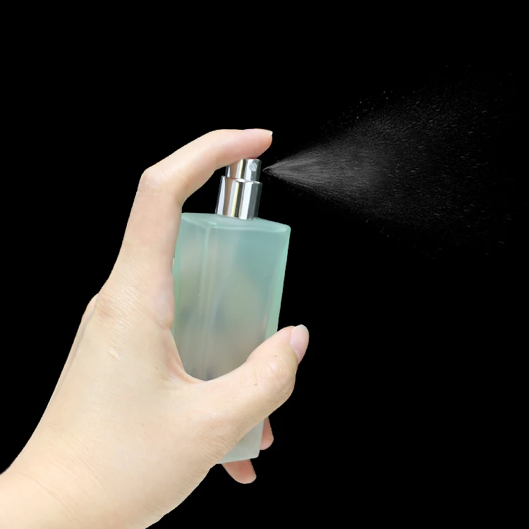 Luxury 30ml oz Colored clear Frosted Glass Spray Bottle square Refillable  Perfume Bottle pink with Fine Mist Metal Crimp Cap