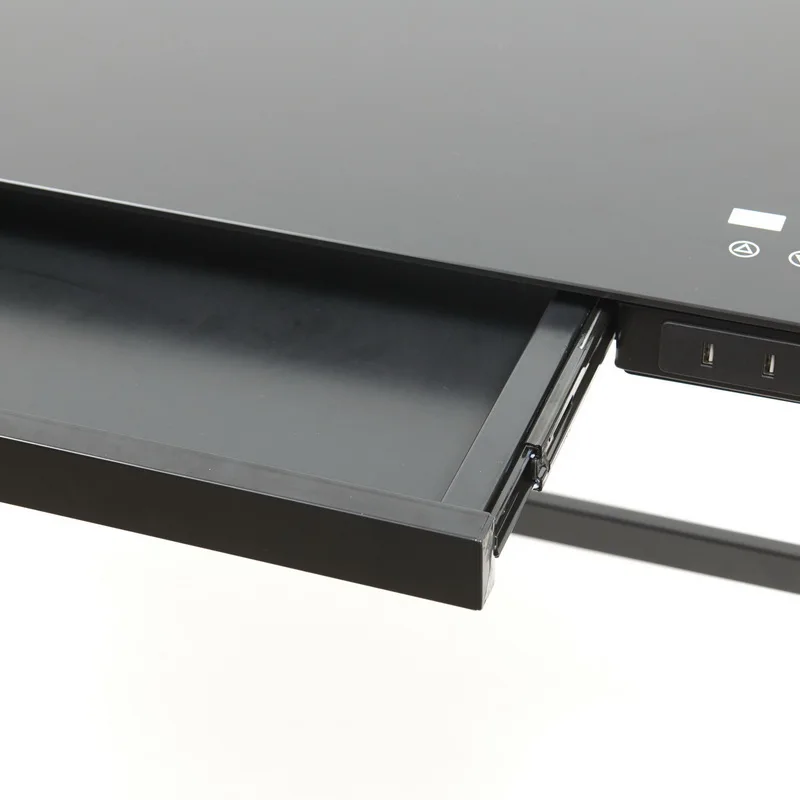 Популярный индивидуализированный мотор закаленное стекло для рабочего стола высота регулируемая подставка стол компьютера подъемный с быстрой зарядкой и выдвижными ящиками