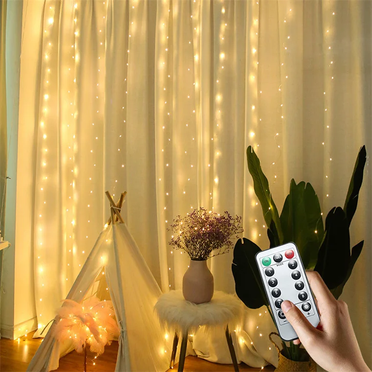 8 Functions USB Remote Control Timing LED Copper Wire Curtain String Christmas Room Decoration Garland Fairy Lights