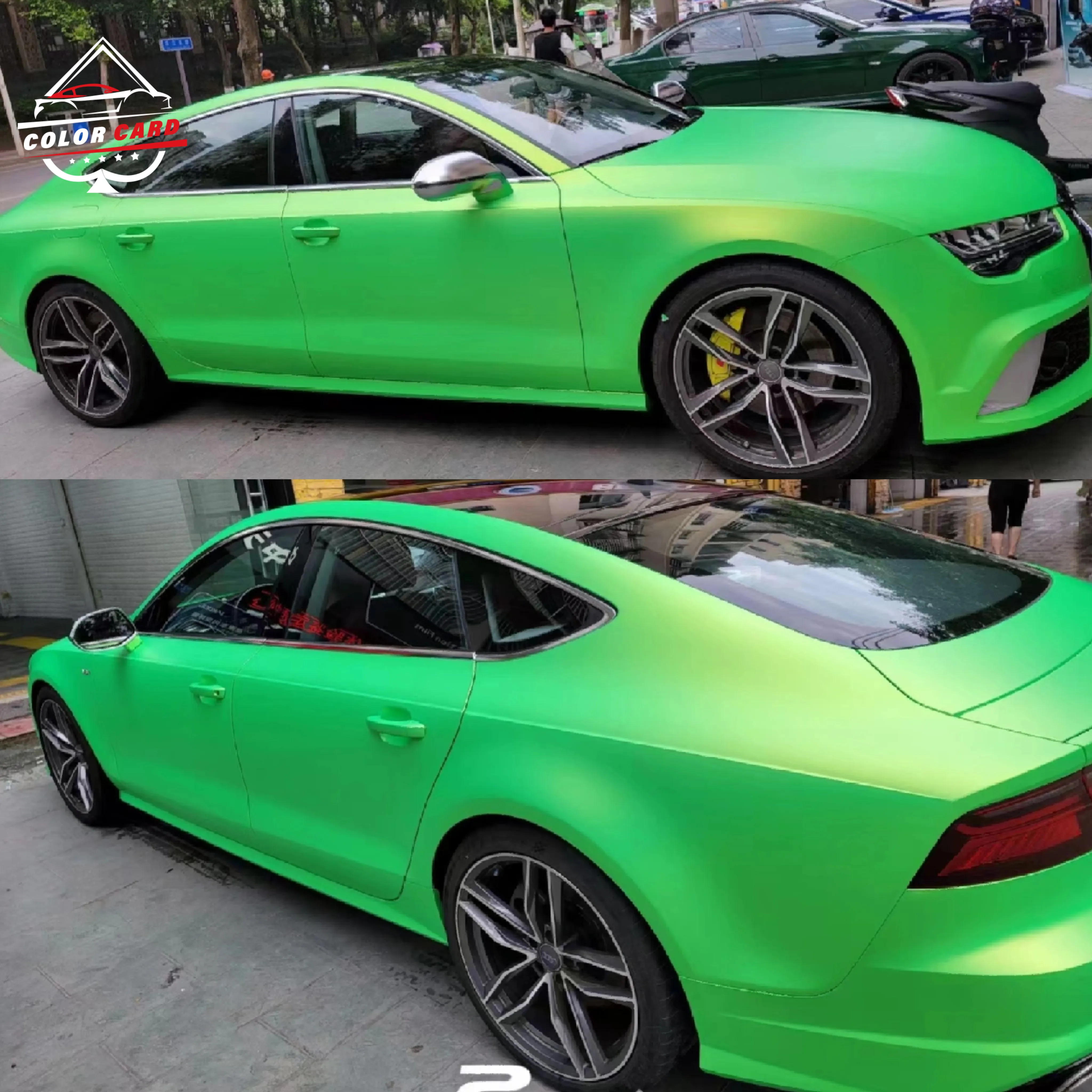 蛍光グリーン自己粘着車包装紙究極のフラット気泡フリー車両ステッカー