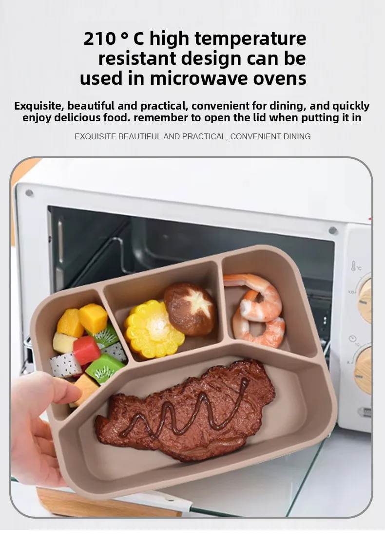 Sealed Large Capacity Silicone Lunch Box Fresh-keeping Bento Box with Four Compartment Microwave Heatable Food Container factory
