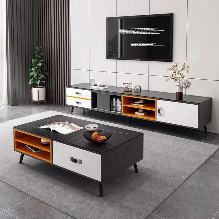 Wooden  Living Room Home Furniture Set Luxury Tv Unit White Tv Stand Side Center Coffee Table
