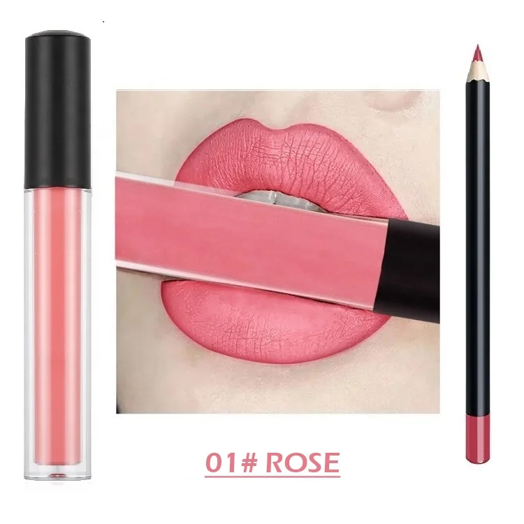 ZHENHAI Custom LOGO Longlasting Waterproof Matte Liquid Lipstick and Lipliner Kit Lip Glaze Set