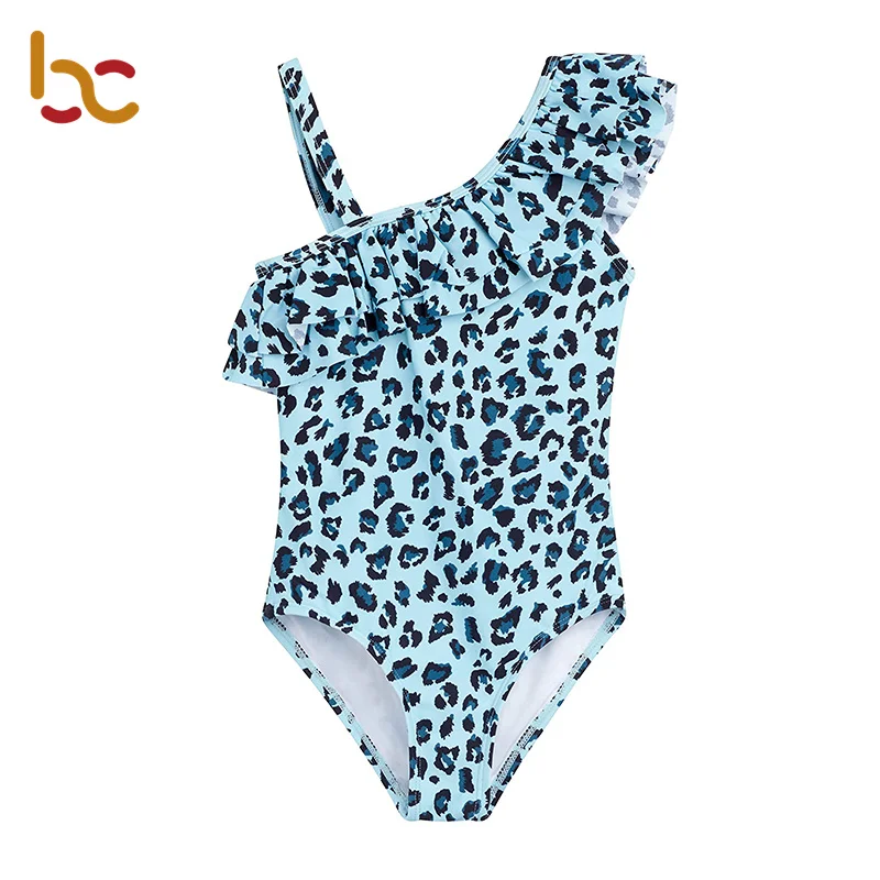 2022 Bikini Fashion One Shoulder Teen Bathinig Suit Ruffle-Strap Swimsuit Kids Girls One Piece Swimwear supplier