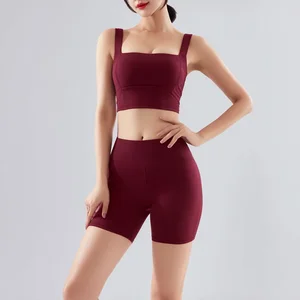 Women's Adjustable Gym Support Sports Bra and Non-Slip Gym Shorts, High Compression Yoga Running Sportswear Set with Quick Dry