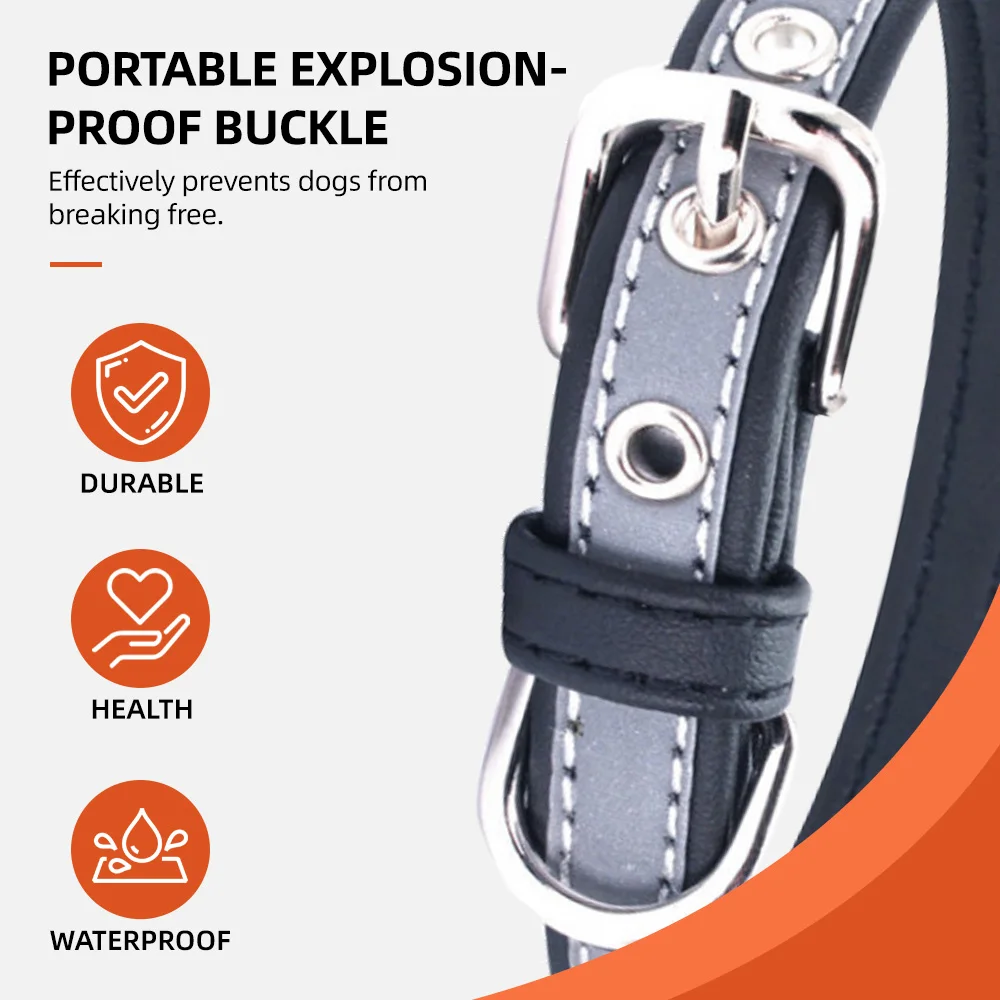 Wholesale Soft Leather Dog Collar PU Leather Adjustable Dog Cat Collar - product detail 3