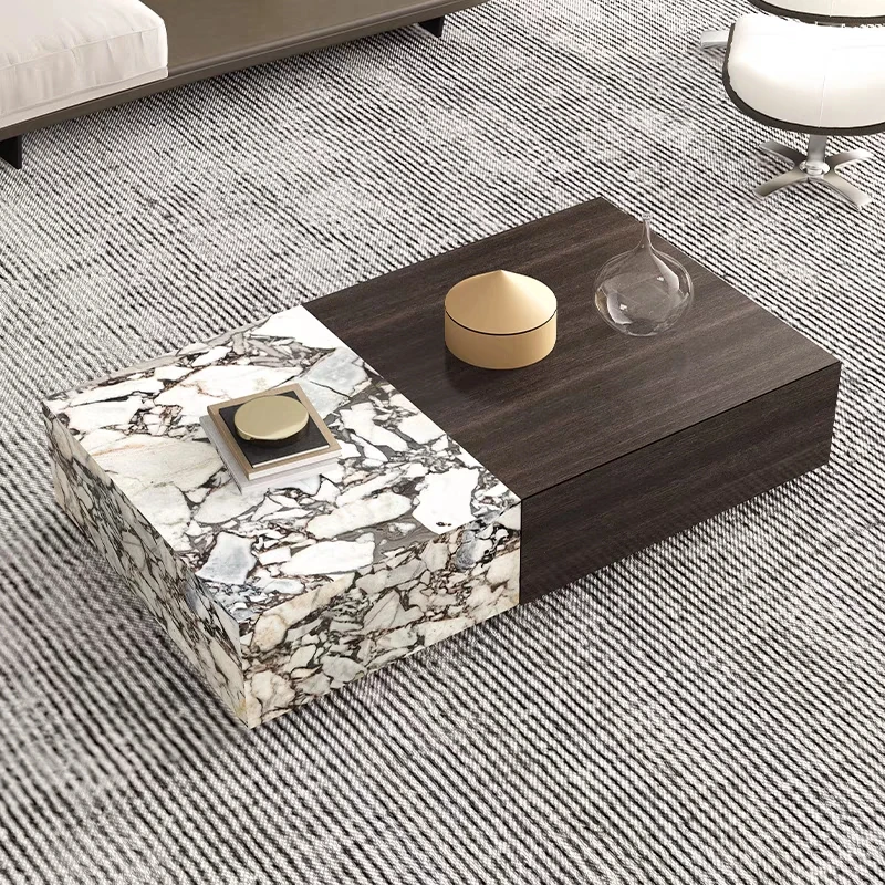 Italian Creative Design Marble Coffee Table Luxury Solid Wood Frame ...