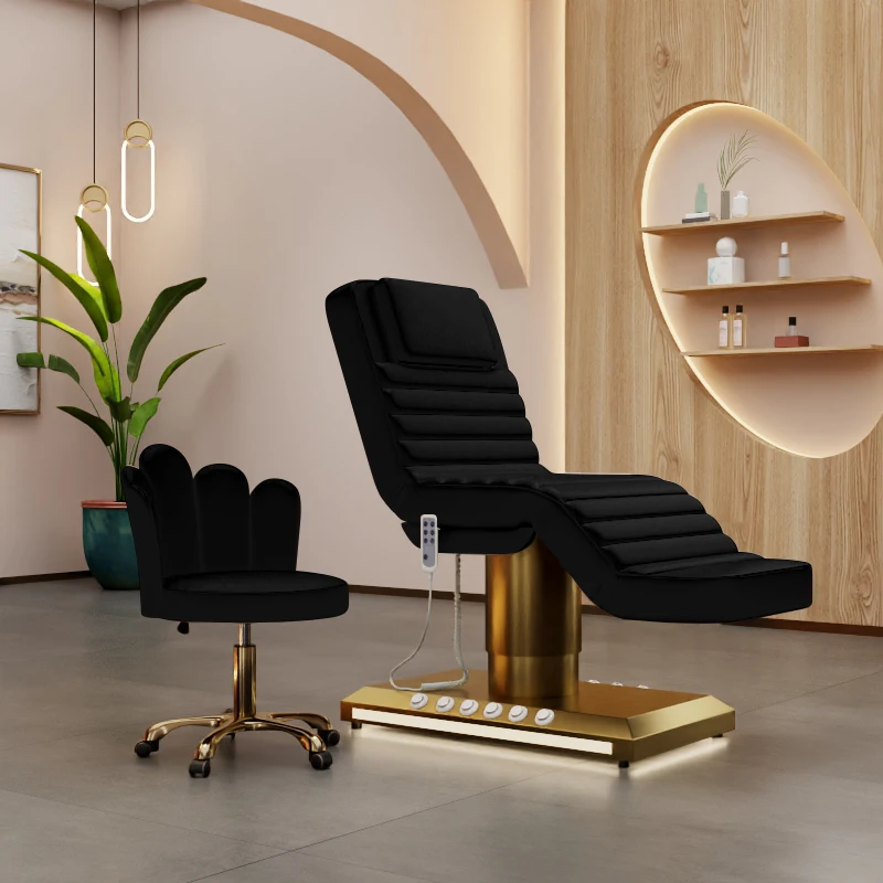 Modern Black Color Leather Massage Table Salon Spa Bed With Foot