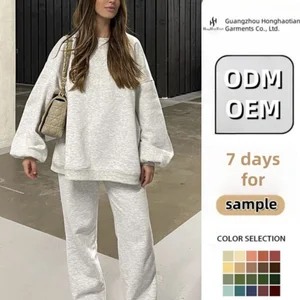 ODM OEM Custom Women's Clothing Casual Sets for Women Wholesale Latest Design Tracksuit Knitted Wide Leg Pants Sweatshirt Set