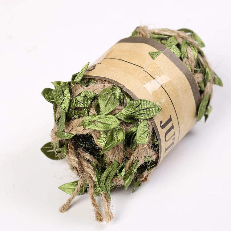 24PCS Natural Jute Twine Ribbon With Artificial Green Leaves for Wedding Home Garden