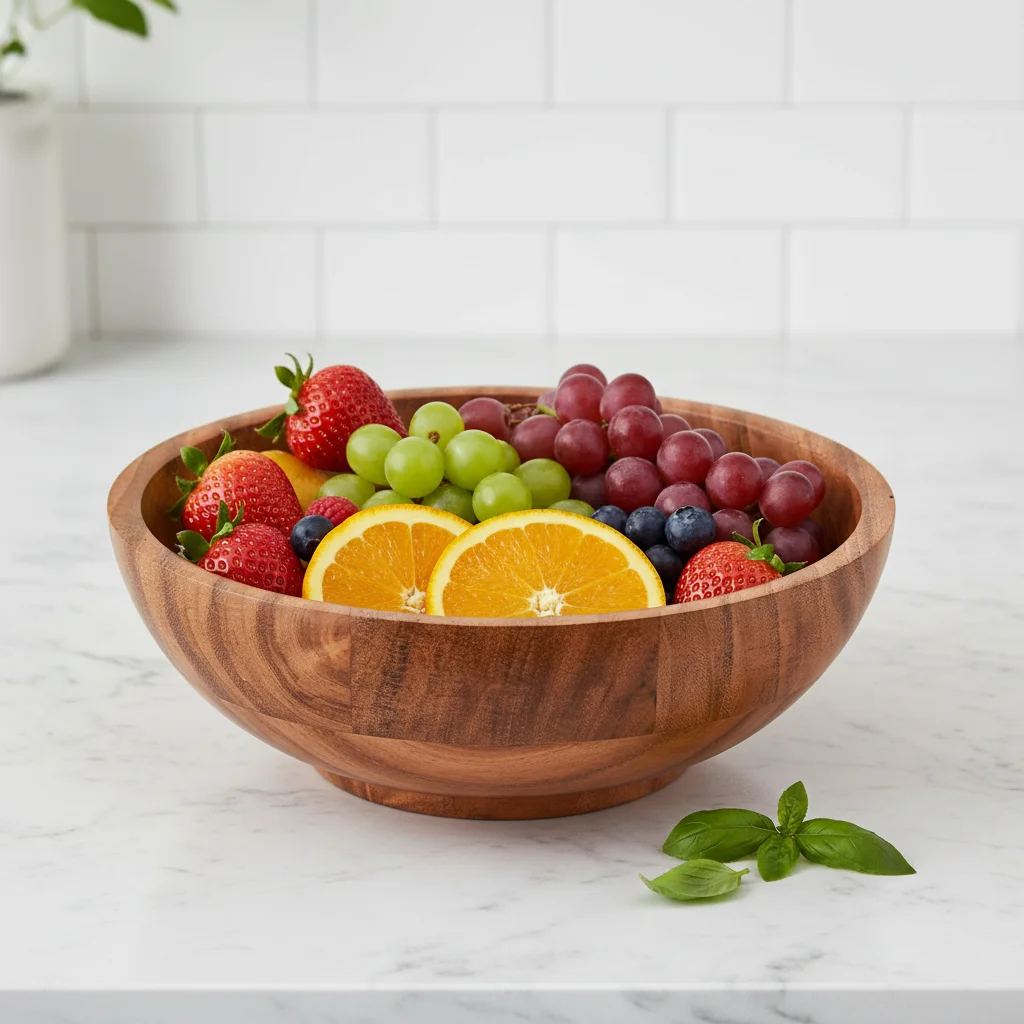 Wholesale Carved Round Acacia Wood Salad Serving Bowl 7 Inch for Party Use Veggies Fruits Appetizer Display