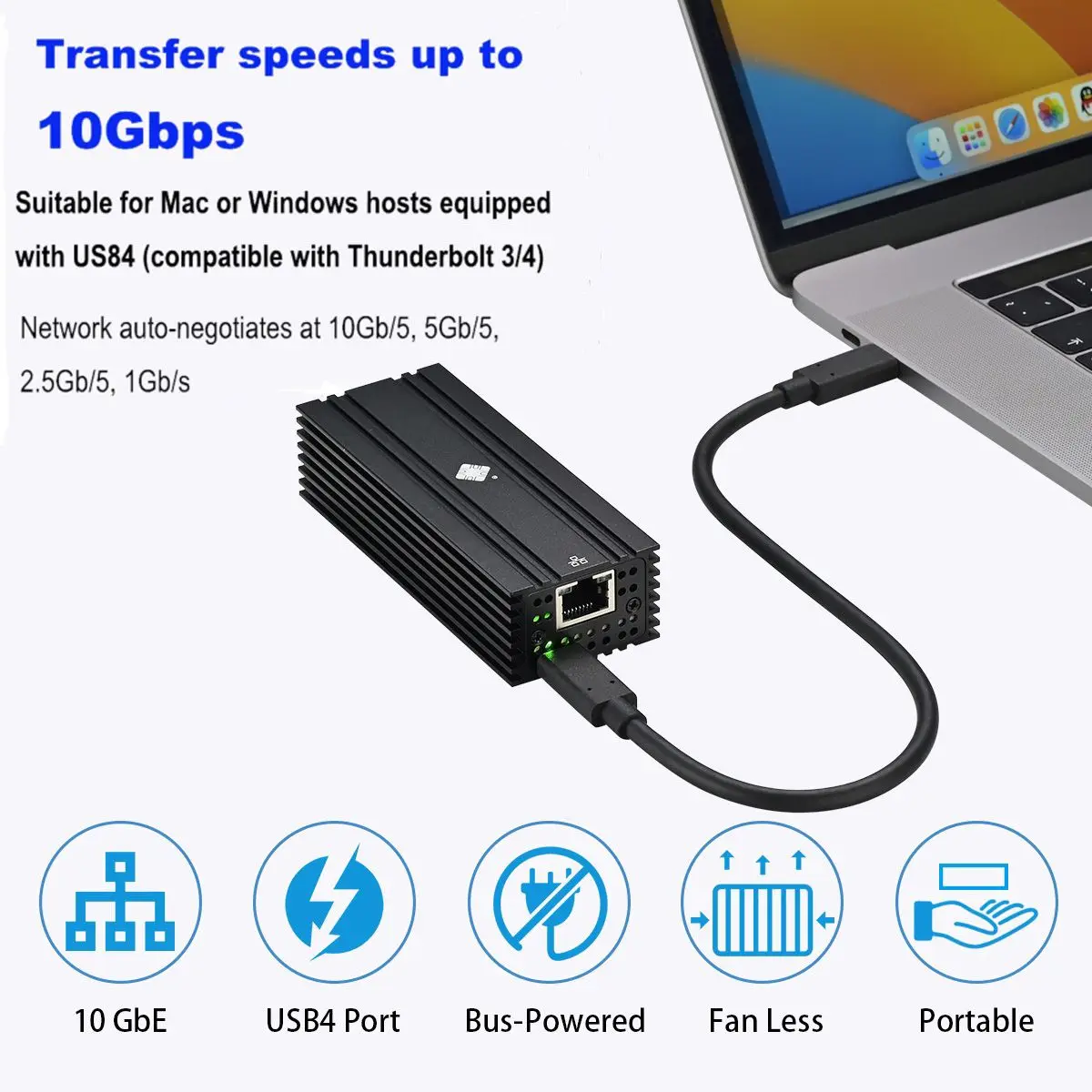 10G Ethernet USB4アダプター RJ45付き - Thunderbolt 4/3コンバーター