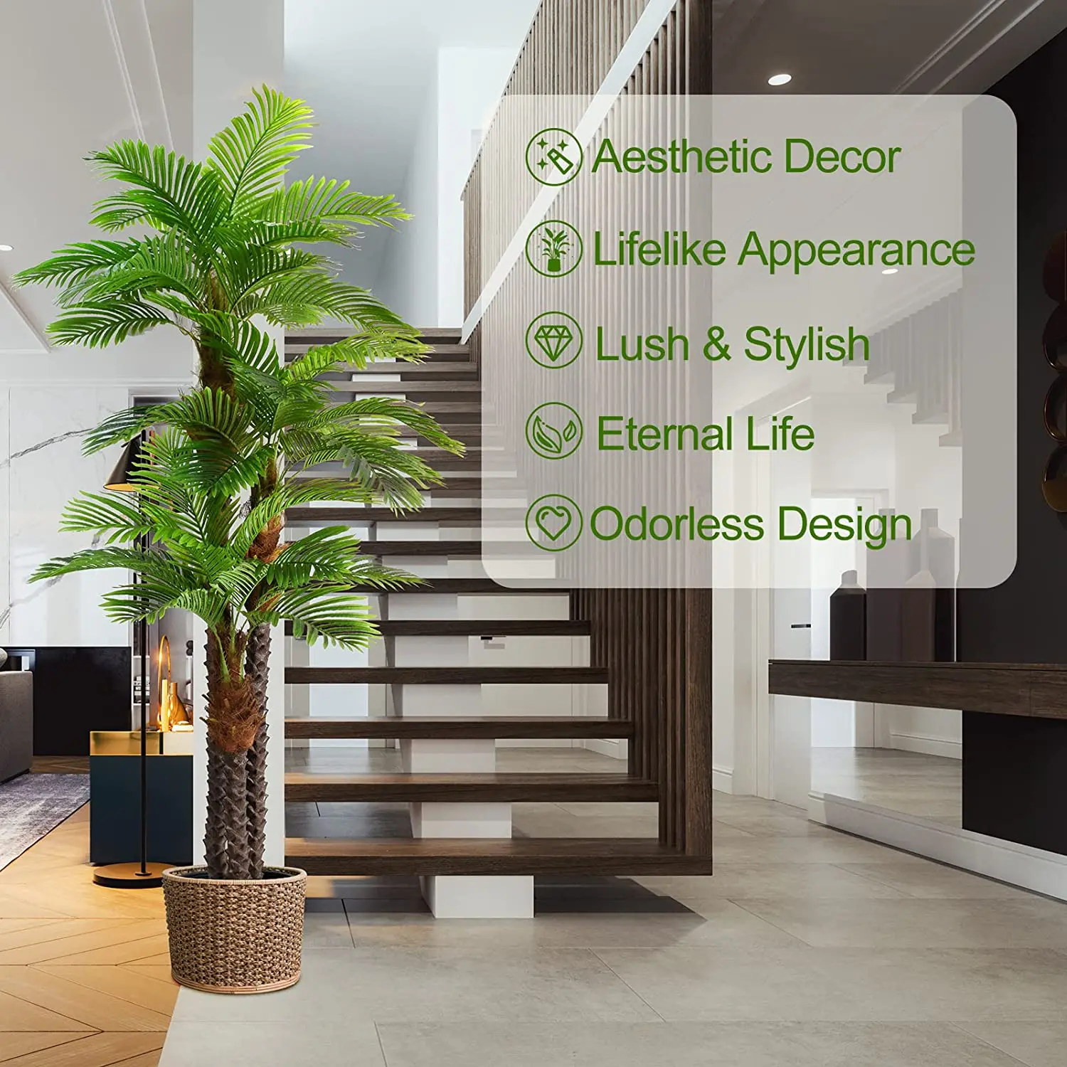 8.5ft Extra Tall Triple Tropical Big Plant Artificial Tree UV Resistant  Large Fake Palm Tree in Pot for Patio Home Coastal Decor