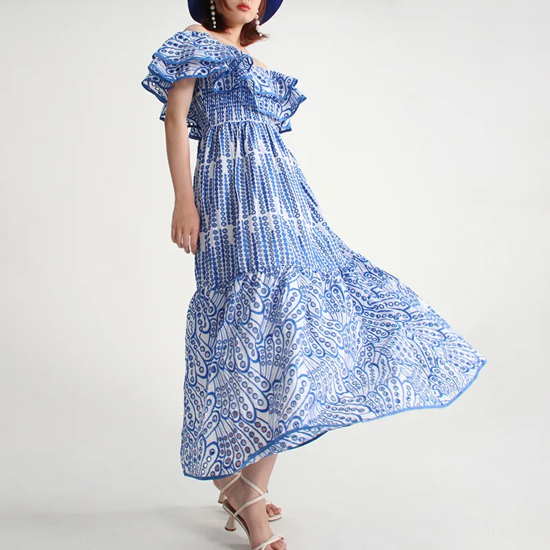 Summer Women Elegant Mexican Wholesale Ruffled Eyelet Embroidered White  Clothing Midi Dress