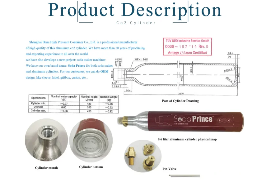 product co2 soda bottle ce dot tped iso certified high pressure aa6061 aluminum 06l customizable color sparkling water refill cylinder-9