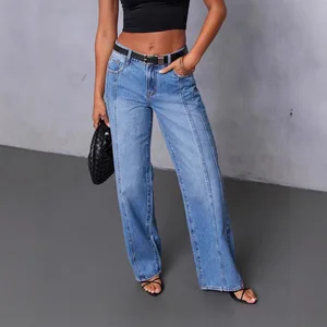 New Cross-Border European American Mid-Waist Boot Cut Denim Women's Jeans Regular Fit Medium Wash Quick Dry Vintage Buttons