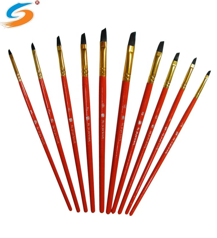 10Pcs Angular Shape Gouache Artist Nylon Paintbrush Set Graffiti Paint Brush for Children