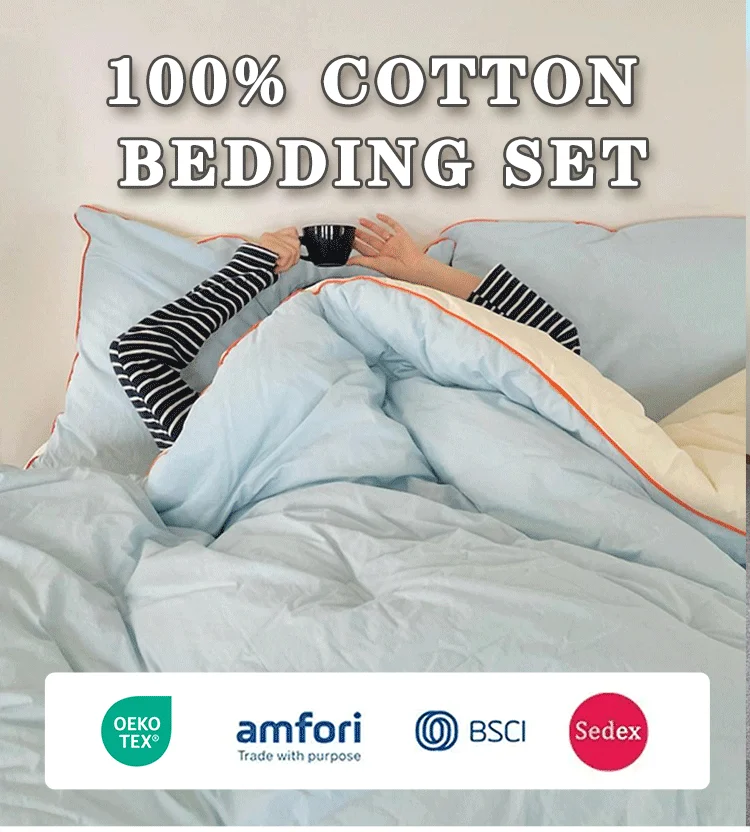 All Seasons Color-matching Design Lightweight Soft 100% Cotton Quilt Duvet Bedding Set manufacture