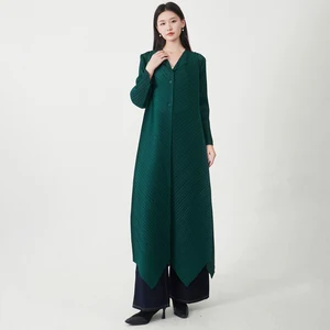 Wholesale Smocked Clothing Miyake Pleated Jacket Design Sense Single-breasted Irregular Coat Women's Elegant Abaya