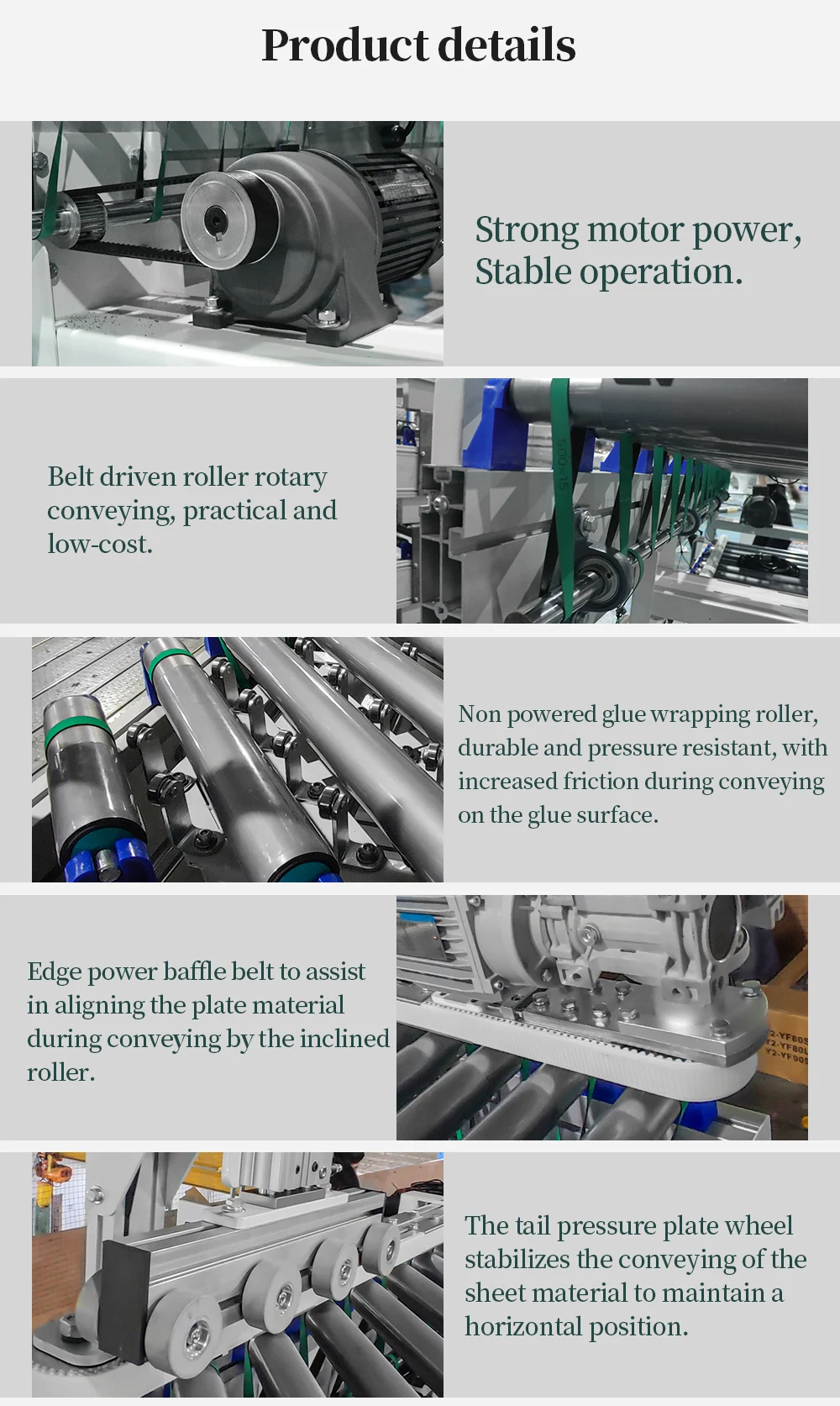 Hongrui edge banding machine is connected to a single row inclined roller table for conveying wooden boards details