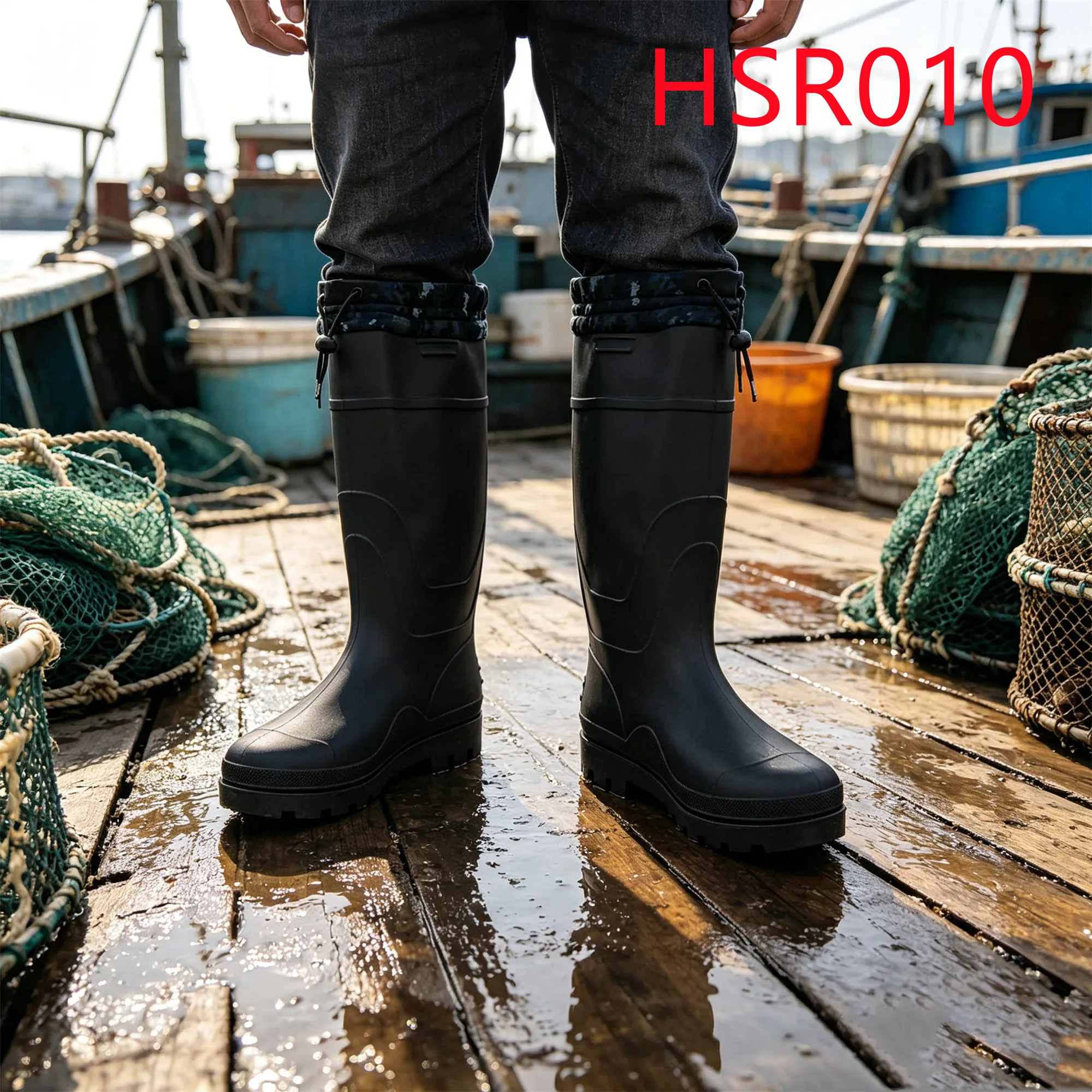 HY,Gardening Pruning High-Calf Shining/matte Black Mud Boots All-Weather Ready Fast Rope Guard Design Rubber Boots HSR010