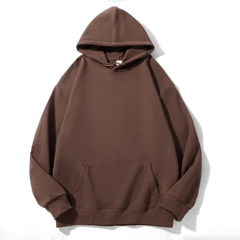 2024 Fashion Spring and Autumn Hooded Cotton Sweatshirt With Pocket Plus Size Shoulder Loose Solid Color Hoodies