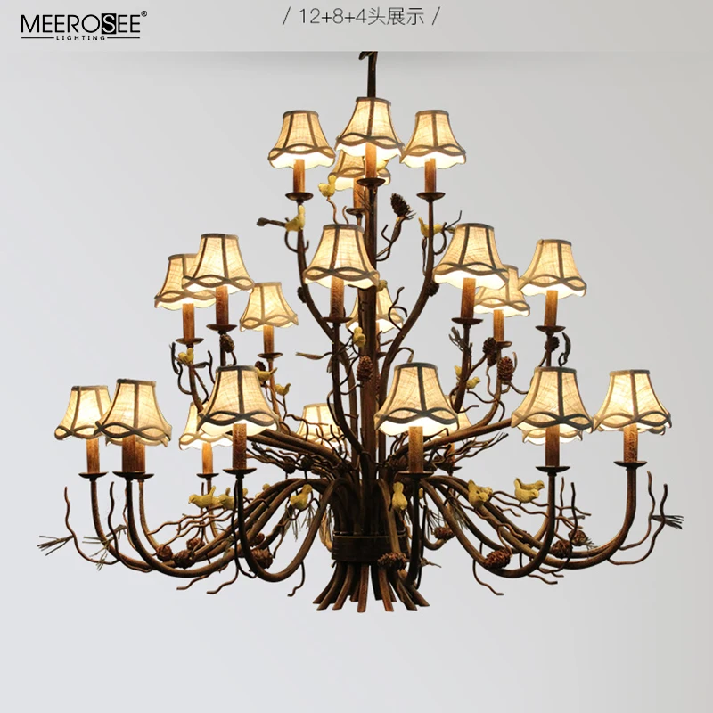 Meerosee Painting Oil Seal Iron Lamp Branch Chandeliers Lustres Modernes Contemporary Simulation Bird Lighting MD86815