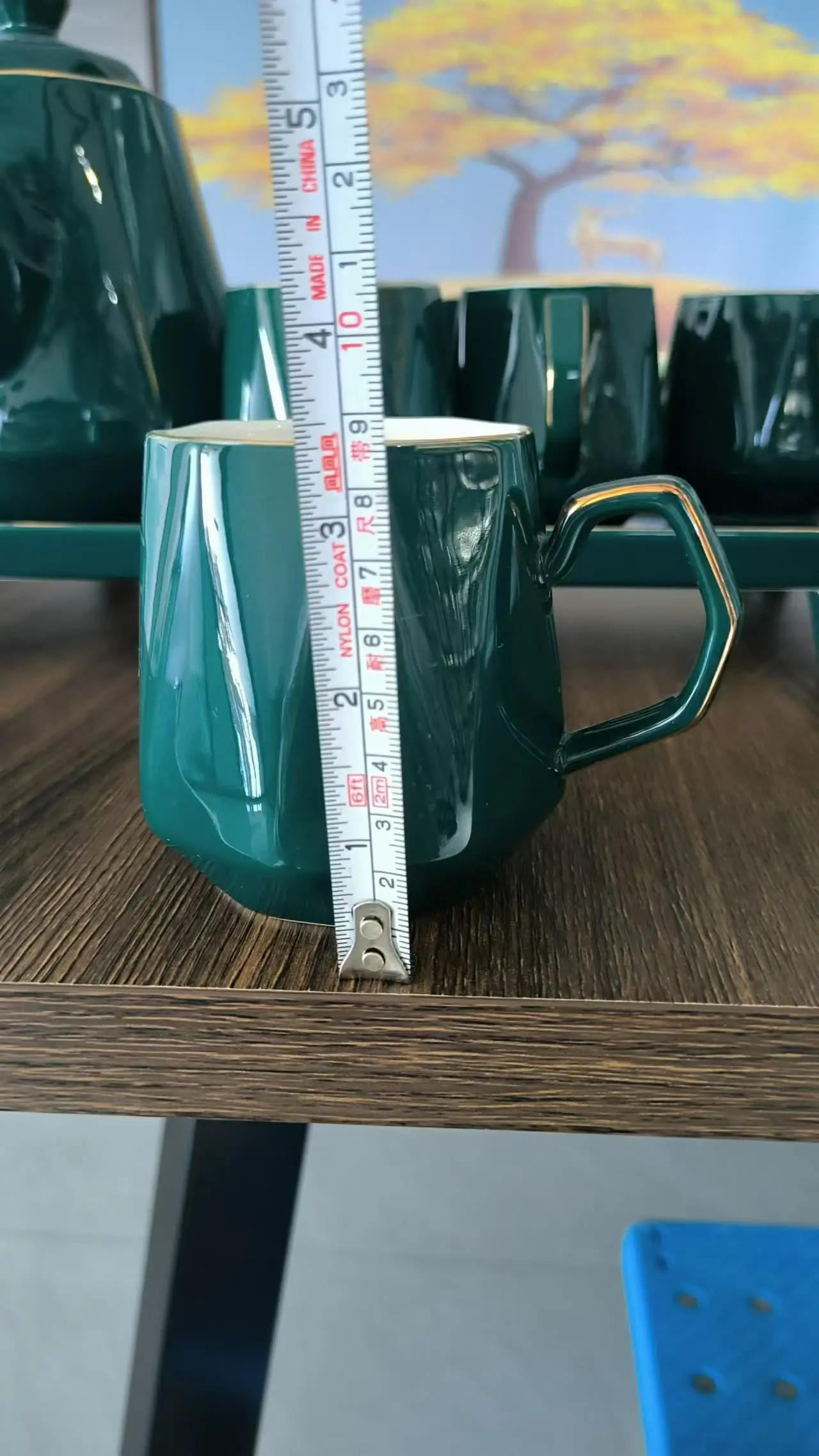Valuable Emerald Color Ceramic Teapot Set Full Gold Rim Outside Cup with Dolphin Spout Which Is Quite Matched with Modern Life