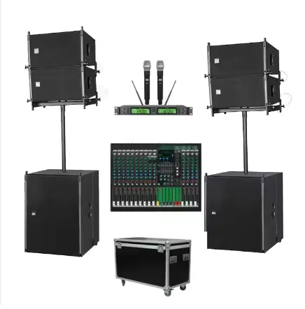 DBK Dual 10 Inch Passive Line Array Speaker System Combo Set and Two 15 Inch Subwoofers Stage Performance Speakers